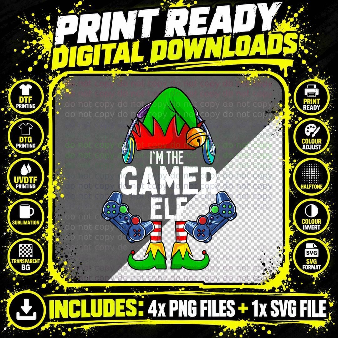 Gamer Elf Matching Family Christmas T-Shirt Png SVG Digital Bundle