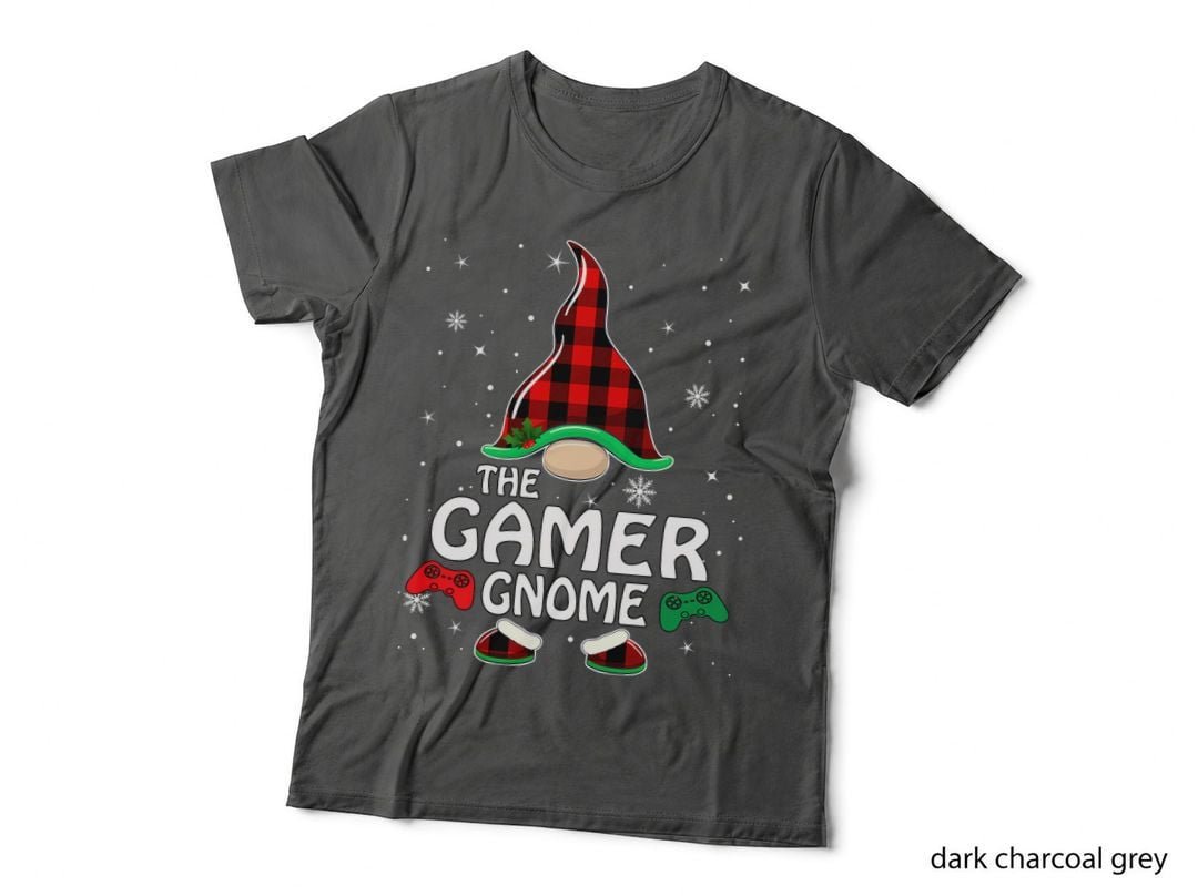 Gamer Gnome Buffalo Plaid Matching Family Christmas Pajama T-Shirt