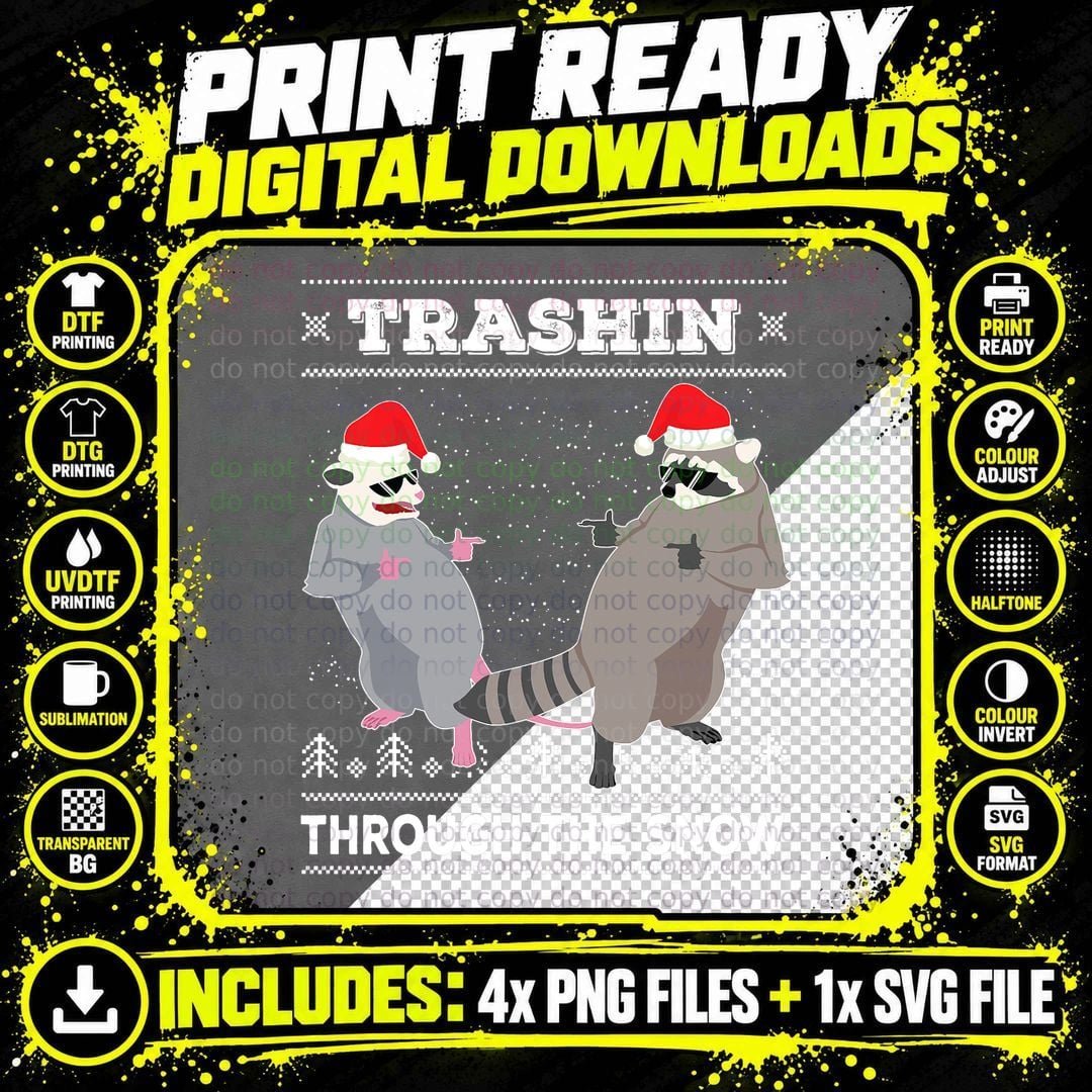 Garbage Gang Opossum Raccoon Ugly Christmas Sweater Png SVG Digital Bundle