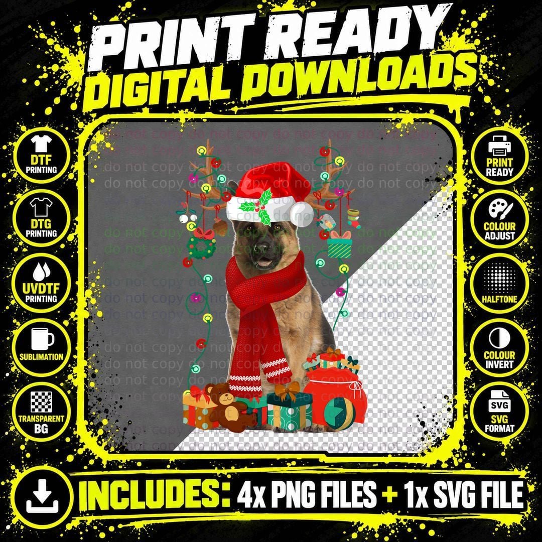 German Shepherd Christmas T-Shirt, Festive Holiday Style Png SVG Digital Bundle