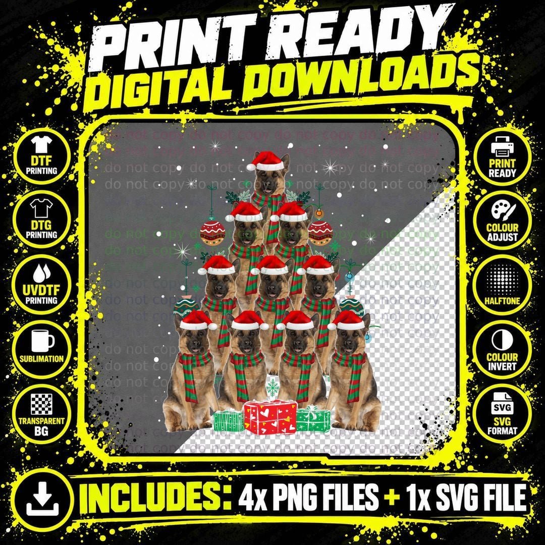 German Shepherd Christmas T-Shirt, Festive Pet Lover Png SVG Digital Bundle