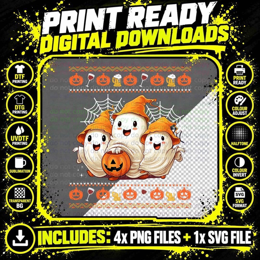 Ghost Ugly Sweater Halloween Christmas Sweater for Women Png SVG Digital Bundle