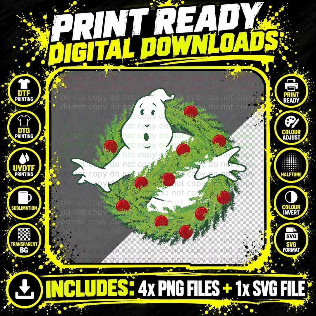 Ghostbusters Classic Logo Christmas Wreath Graphic Png SVG Digital Bundle