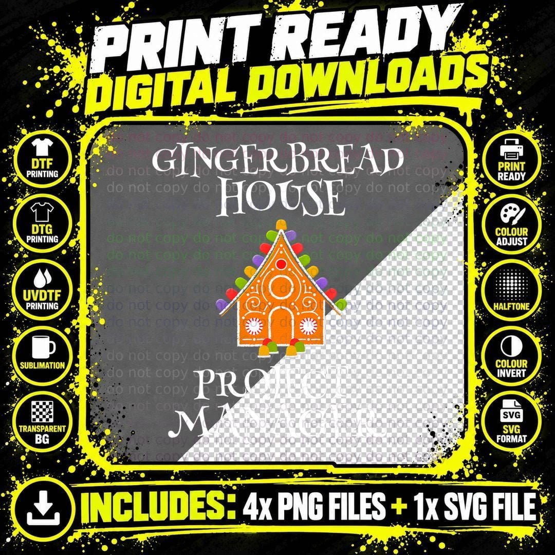 Gingerbread House Project Manager Decorating Baking Xmas Png SVG Digital Bundle