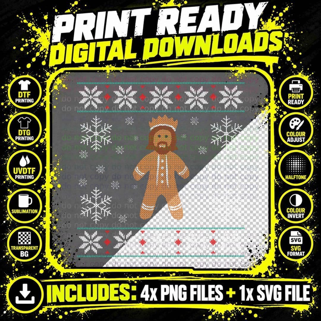 Gingerbread Jesus Ugly Christmas Sweater Style Jesus Png SVG Digital Bundle