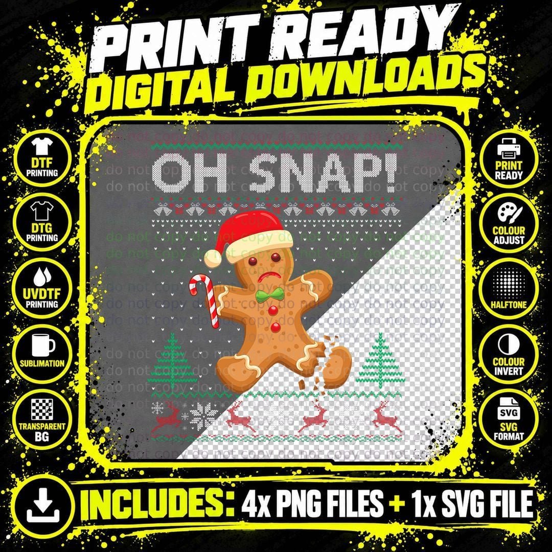 Gingerbread Man Cookie Ugly Sweater Oh Snap Christmas Png SVG Digital Bundle