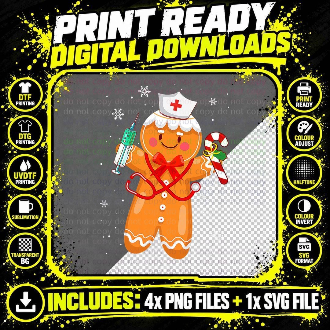 Gingerbread Nurse Christmas Cookies Baking Nursing Png SVG Digital Bundle