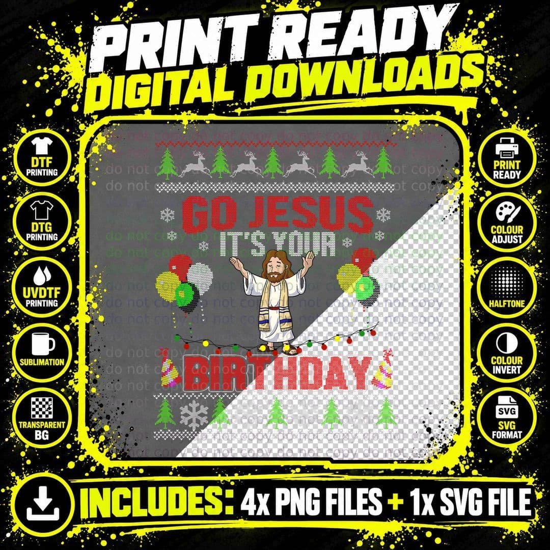 Go Jesus It's Your Birthday Ugly Christmas Sweater Png SVG Digital Bundle
