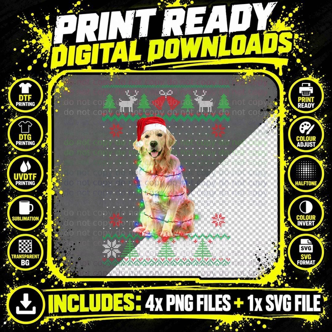 Golden Retriever Dog Ugly Sweater Christmas Puppy Dog Png SVG Digital Bundle