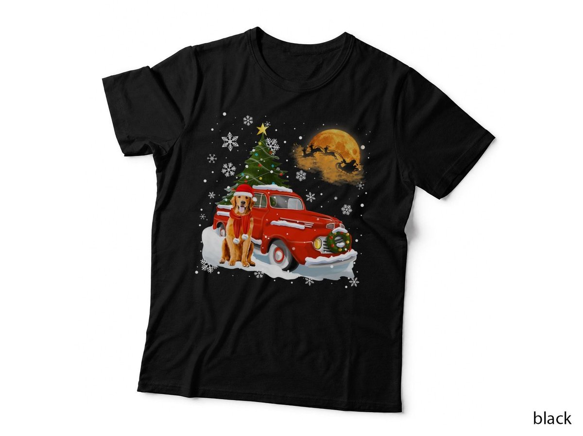 Golden Retriever Vintage Red Truck Christmas Tree Pajamas T-Shirt