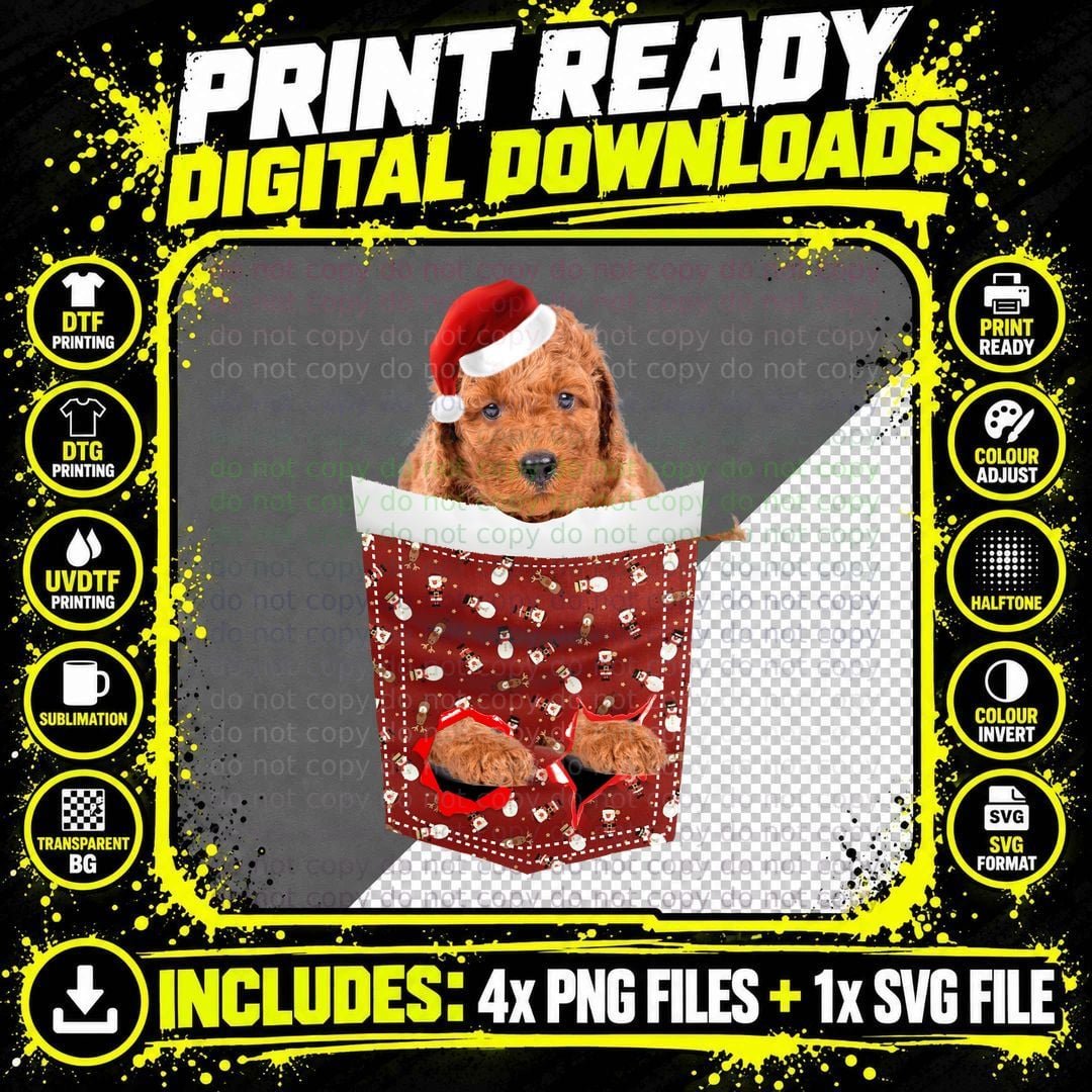 Goldendoodle Santa Hat T-Shirt, Festive Pet Apparel Png SVG Digital Bundle