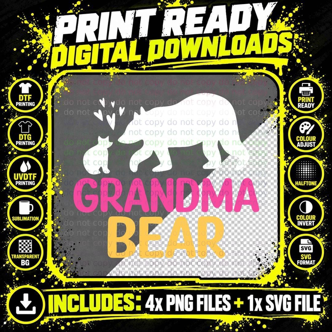 Grandma BEAR 1 Cub Vintage Women Christmas Mother's Day Png SVG Digital Bundle
