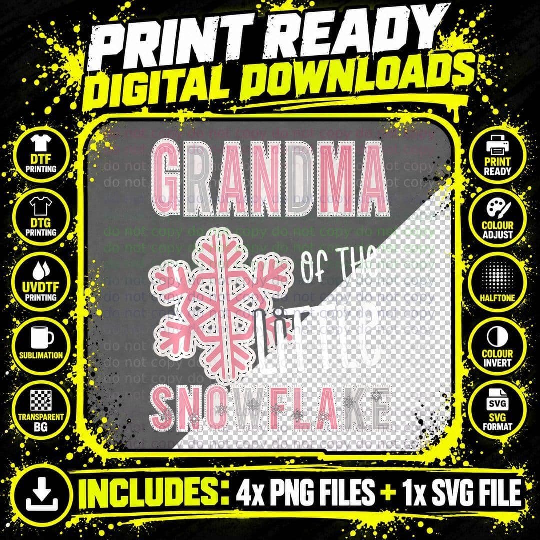 Grandma of Little Snowflake Christmas Winter Baby Shower Png SVG Digital Bundle
