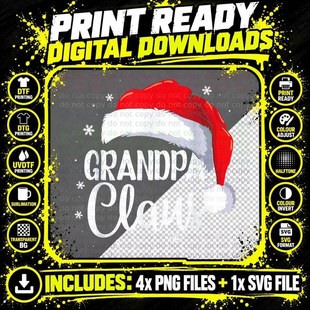 Grandpa Claus Christmas Family Pajama Santa Hat Men Dad Png SVG Digital Bundle
