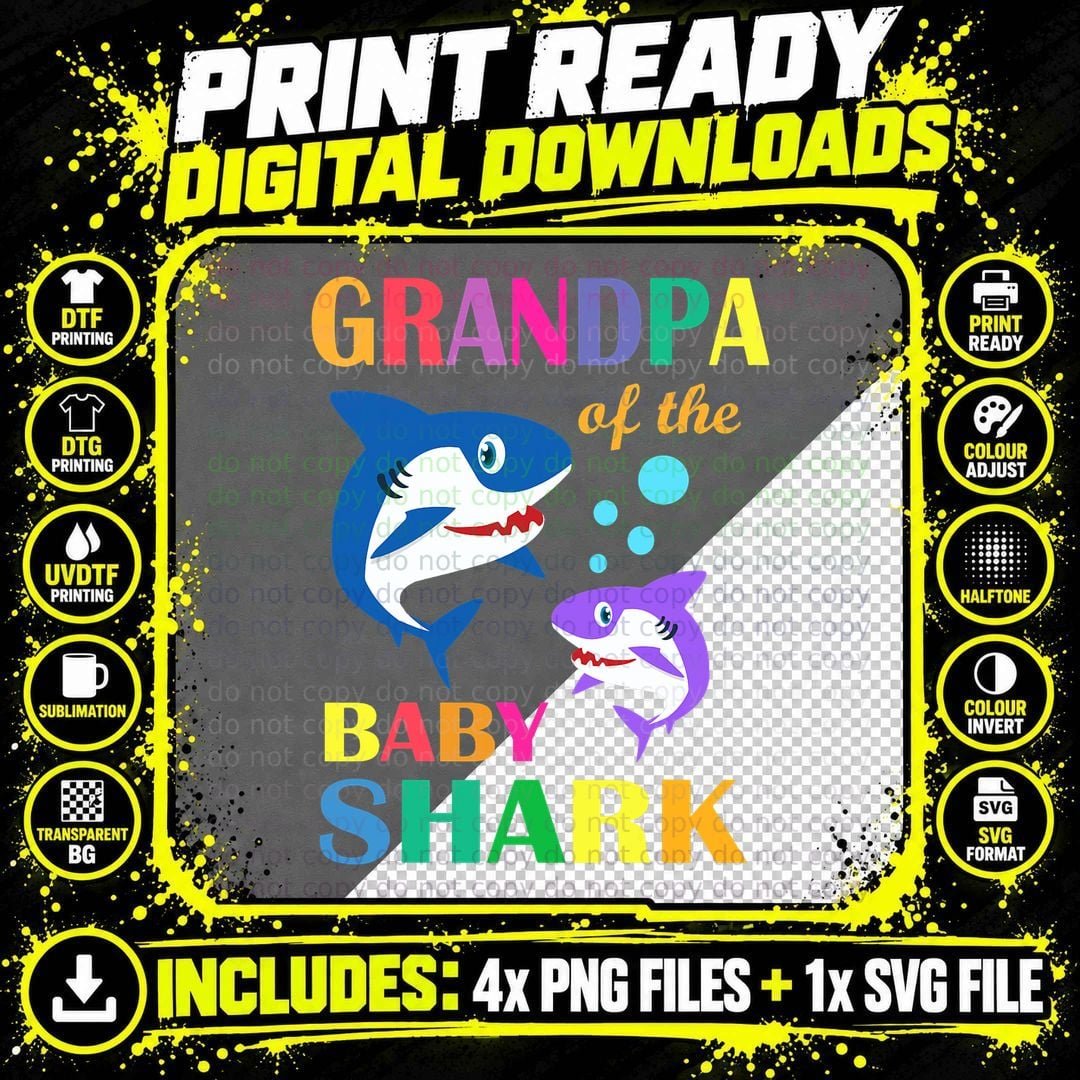 Grandpa of the Baby Birthday Shark Grandpa Shark Png SVG Digital Bundle
