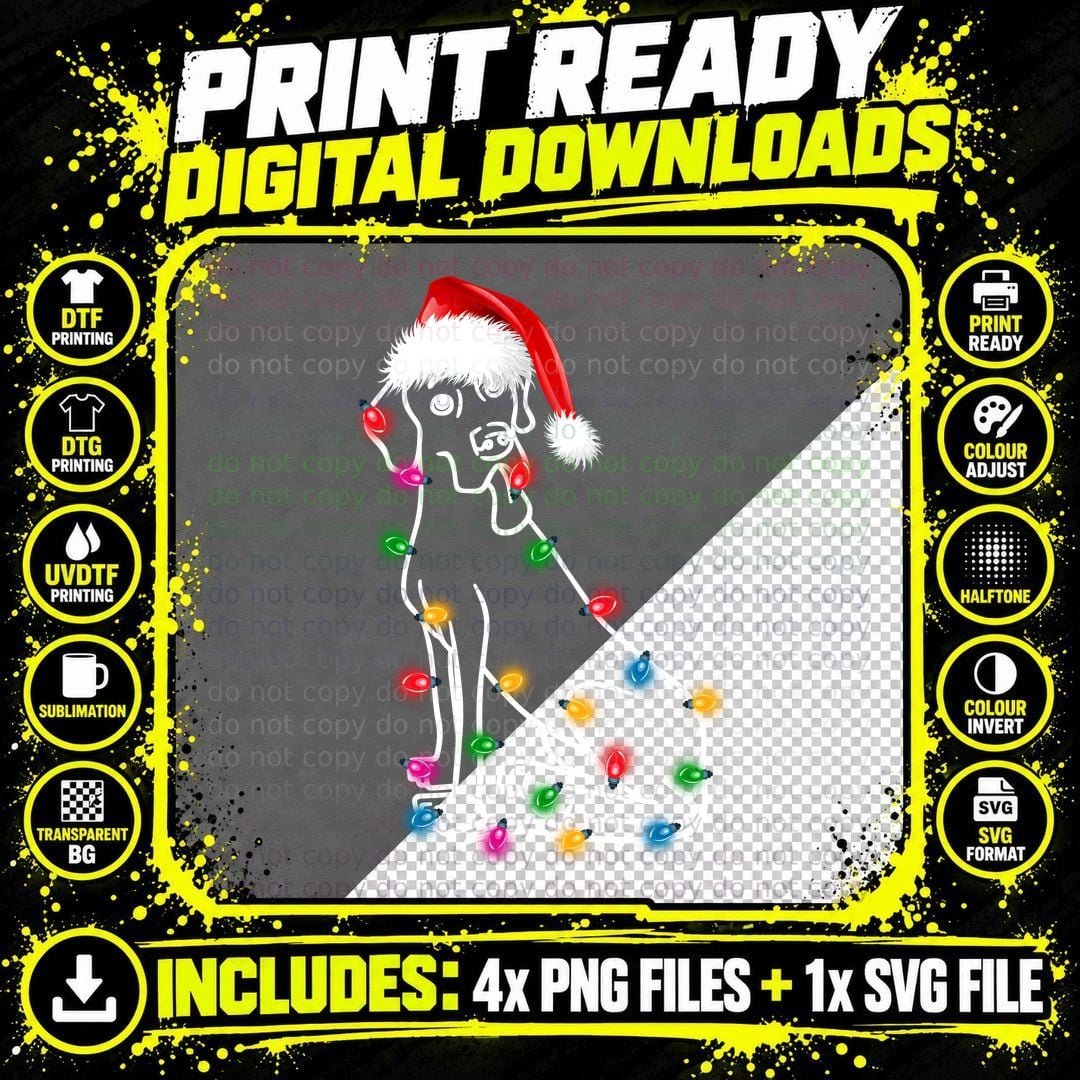 Great Dane Christmas Lights T-Shirt Png SVG Digital Bundle