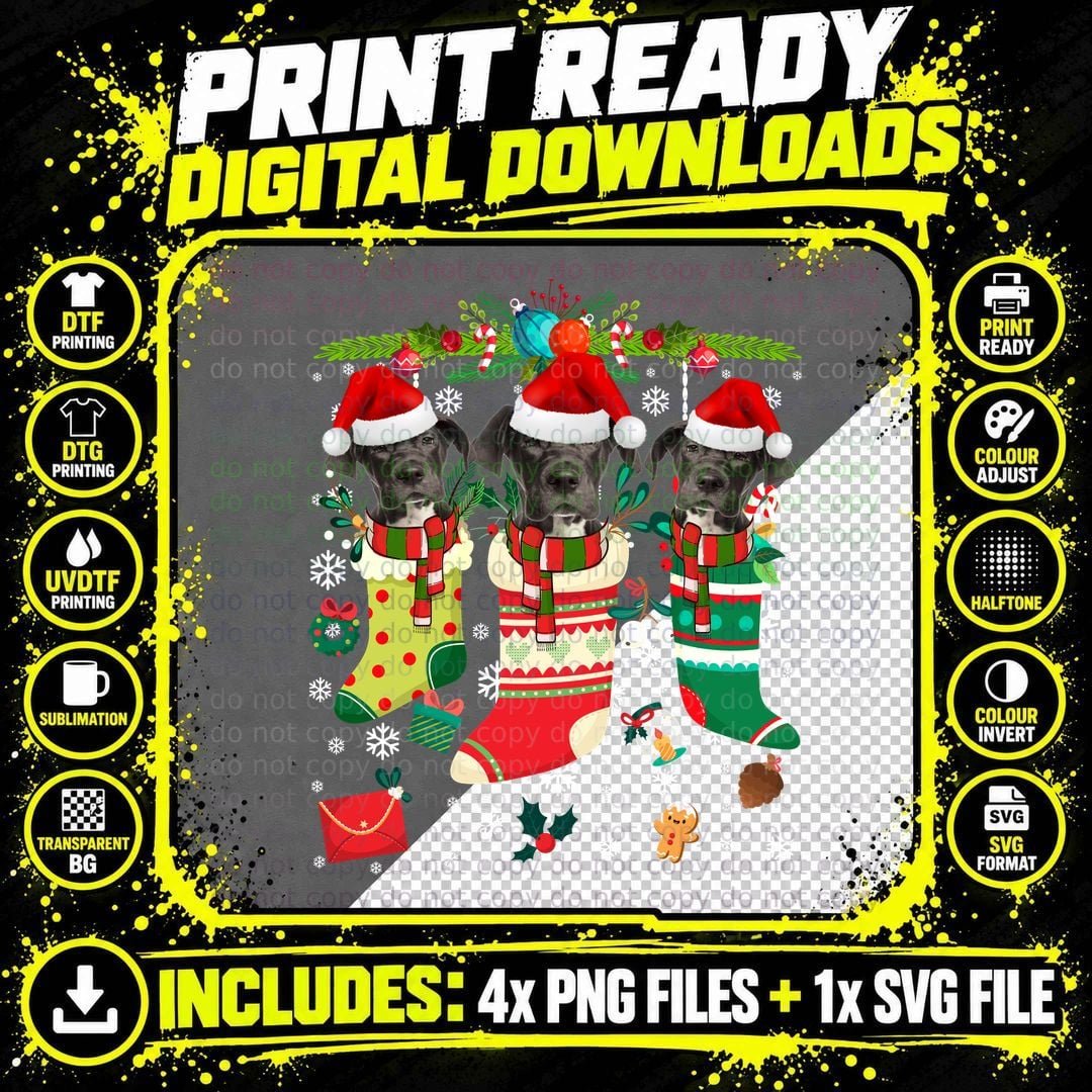 Great Dane Christmas Stocking T-Shirt Png SVG Digital Bundle