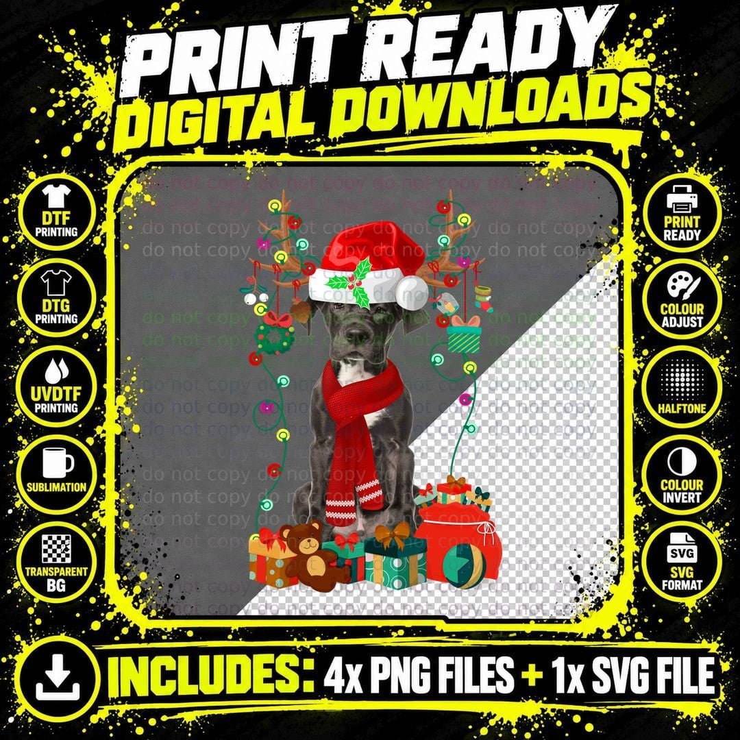 Great Dane Christmas T-Shirt, Festive Holiday Style Png SVG Digital Bundle