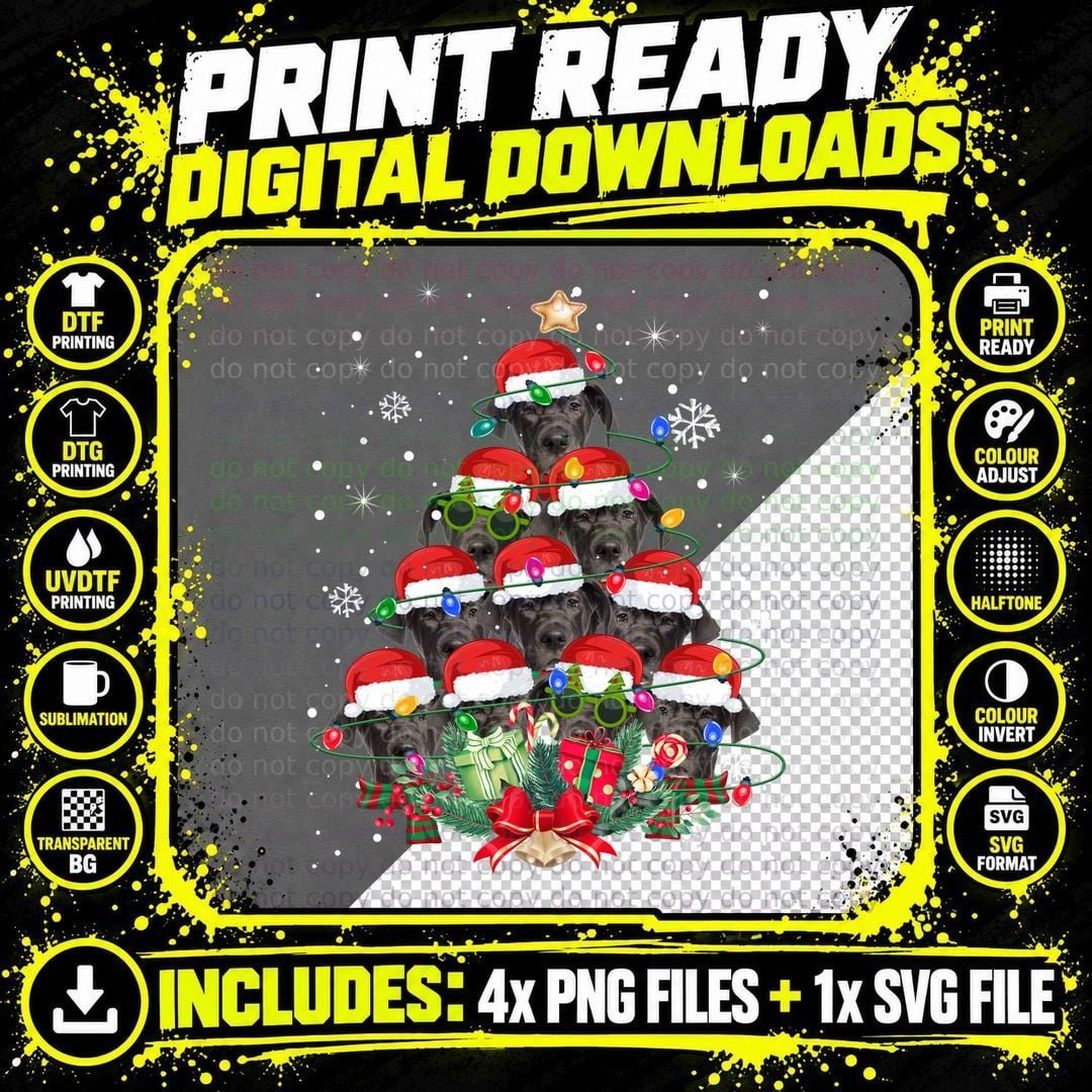 Great Dane Christmas Tree T-Shirt, Festive Pet Lover Png SVG Digital Bundle
