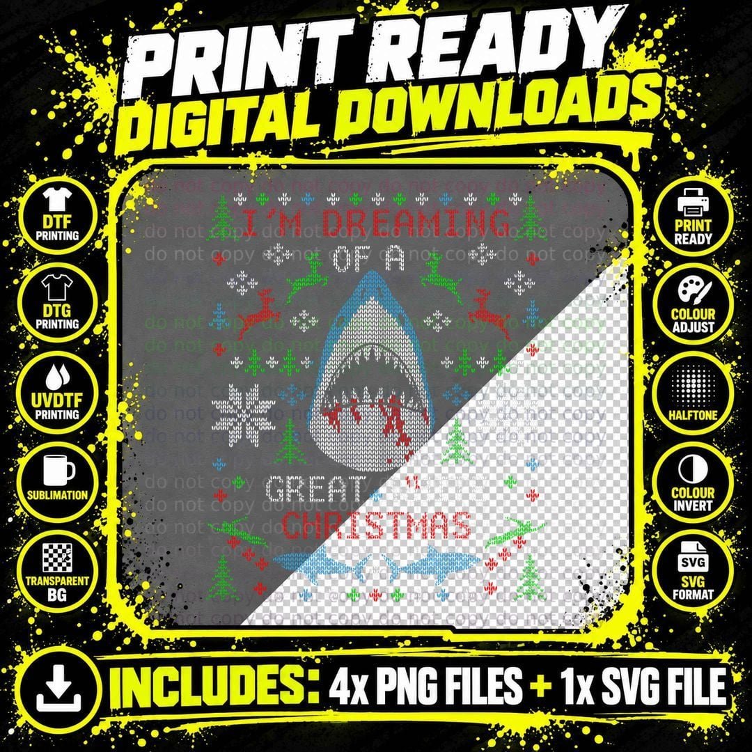 Great White Shark Ugly Christmas Sweater Party Shirt Png SVG Digital Bundle