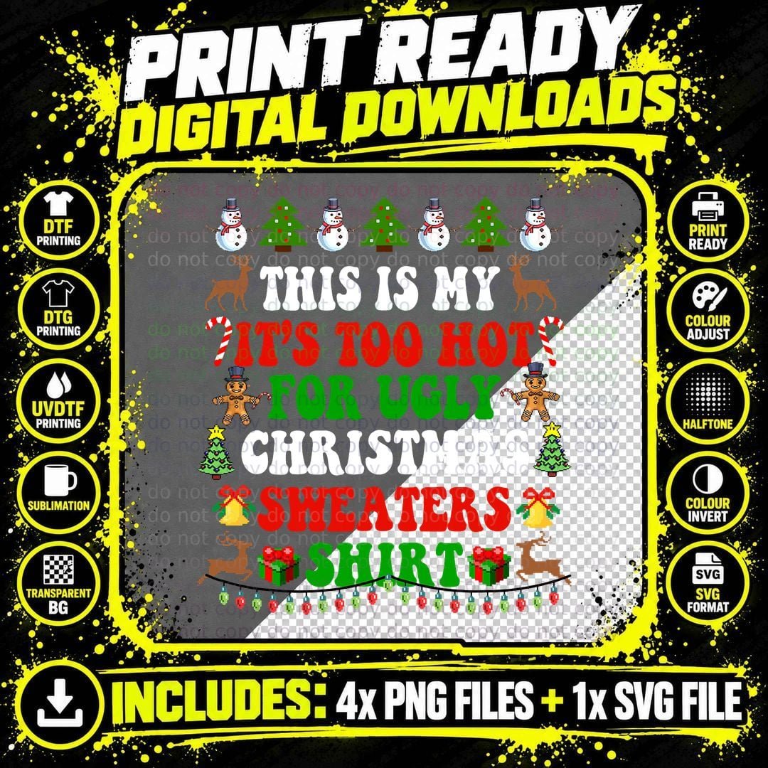 Groovy This Is My It's Too Hot for Ugly Christmas Png SVG Digital Bundle