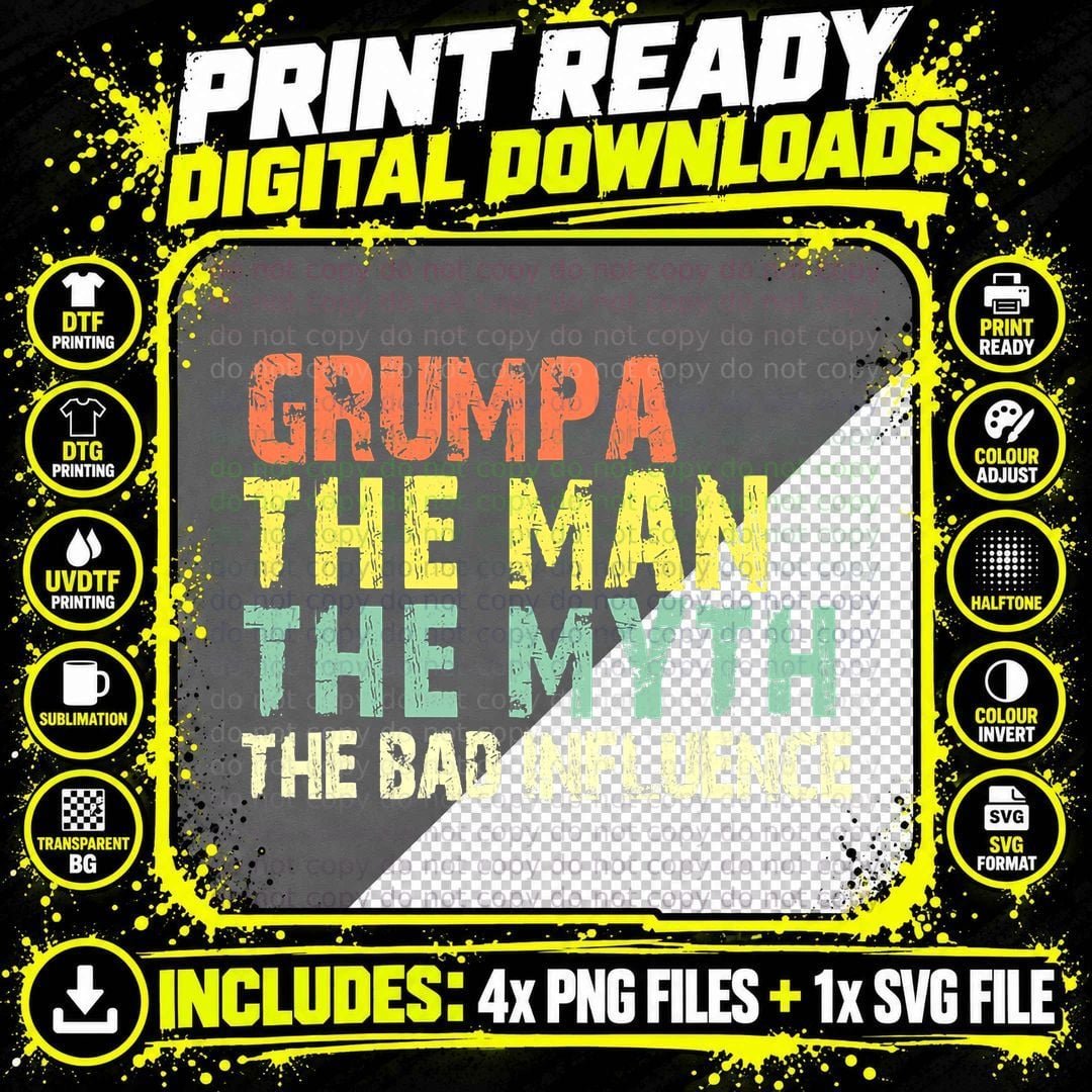 Grumpa the Man Myth Bad Influence Vintage Gift Christmas Png SVG Digital Bundle