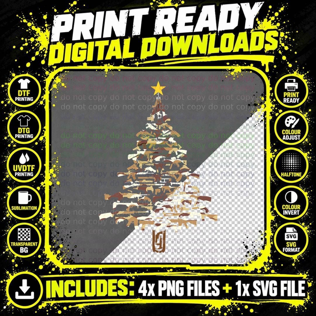 Guns Christmas Tree - Camo Print Xmas Gift for Gun Lover Png SVG Digital Bundle