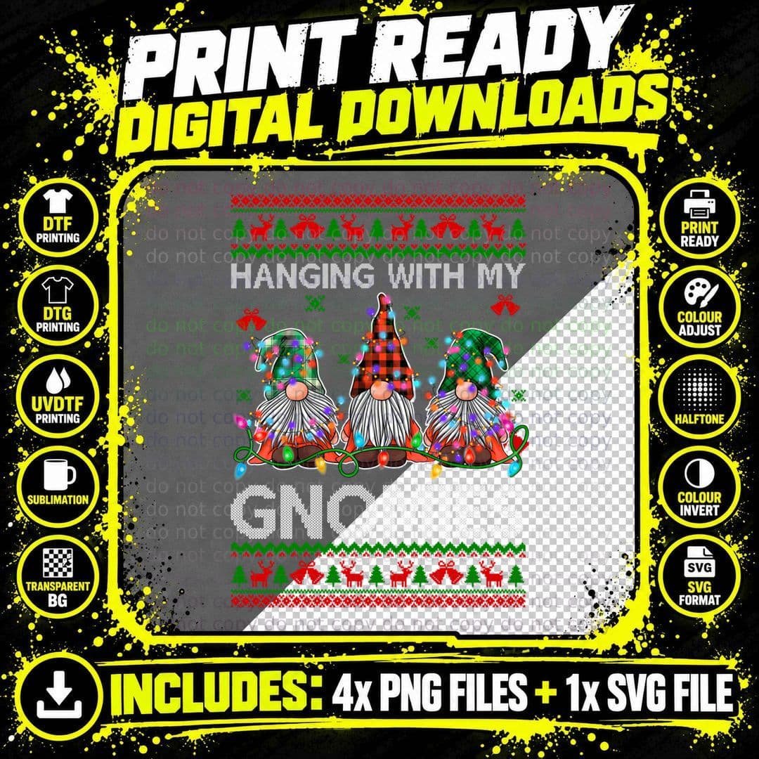 Hanging with My Gnomies Funny Christmas Gnome Ugly Png SVG Digital Bundle