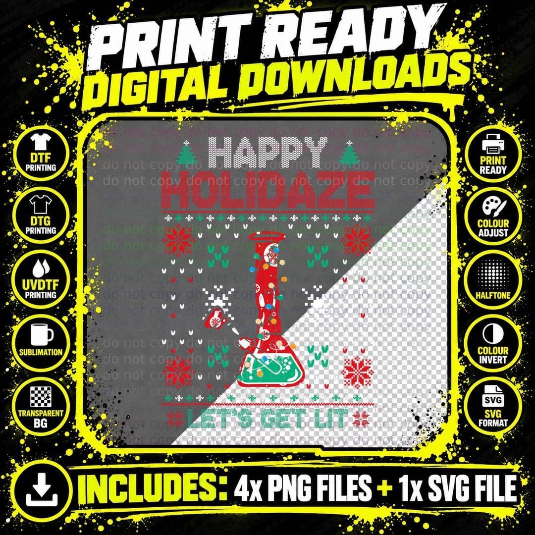 Happy Holidaze 420 Weed Xmas Ugly Christmas Sweater Png SVG Digital Bundle