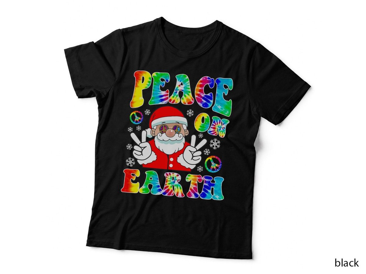 Hippie Peace on Earth Boho Christmas Santa Claus Pajamas T-Shirt