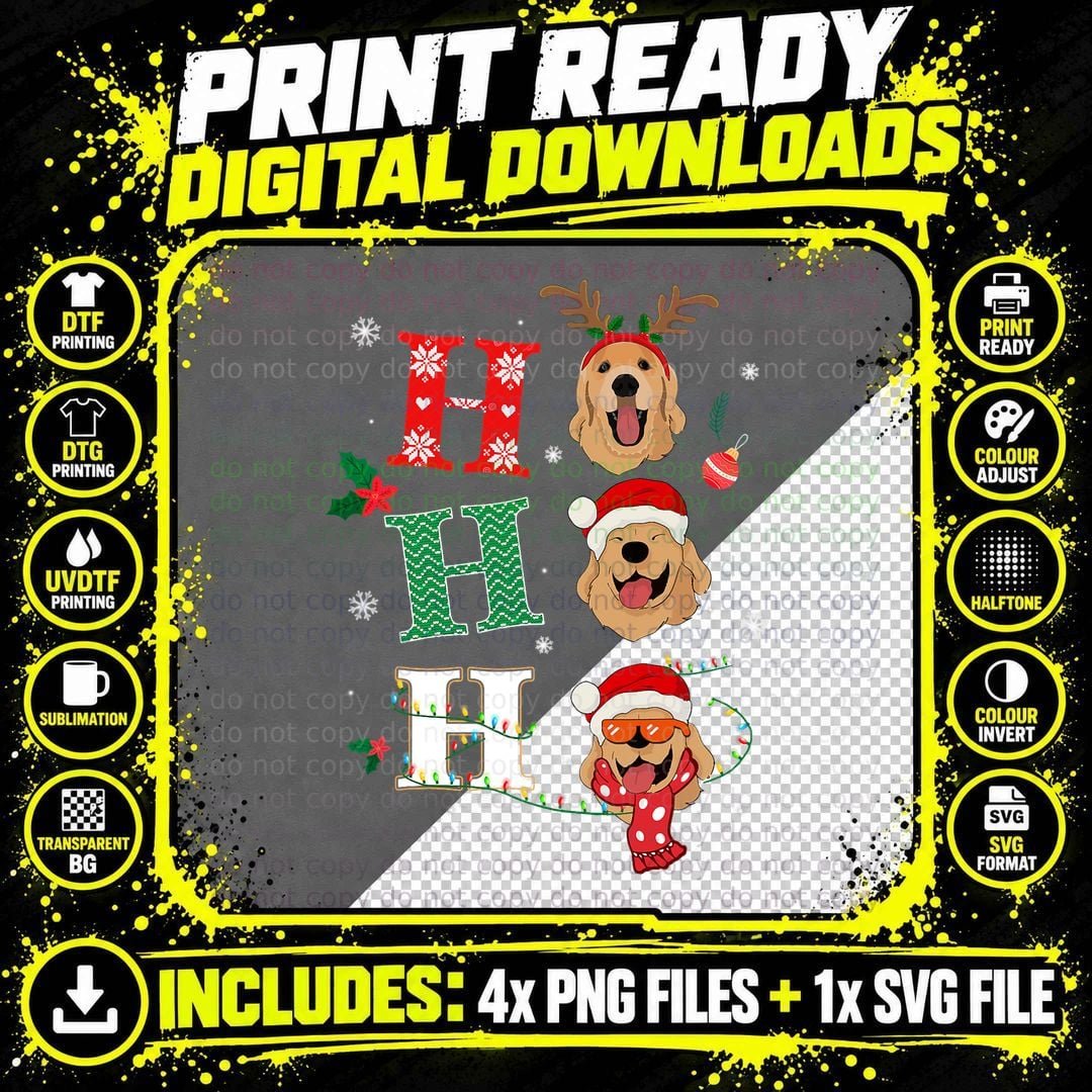 Ho Ho Ho Retrievers Golden Xmas Outfit Christmas Costume Png SVG Digital Bundle