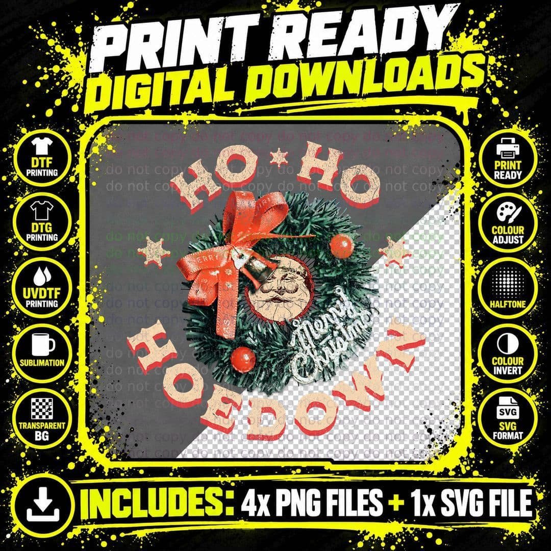 Ho Ho Hoedown Santa Jingle Bells Vintage Western Png SVG Digital Bundle