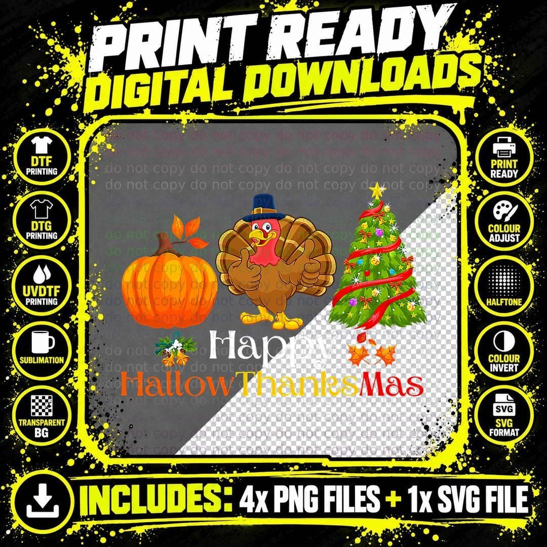 Holiday Happy Hallowthanksmas Christmas Halloween Family Png SVG Digital Bundle