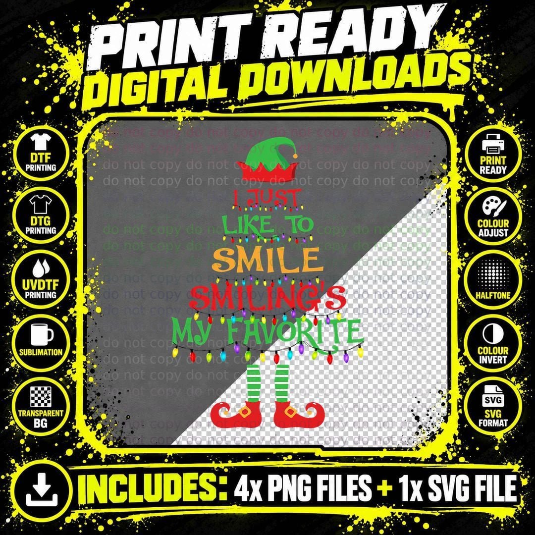 I Just Like to Smile Smiling's My Favorite Christmas Elf Png SVG Digital Bundle
