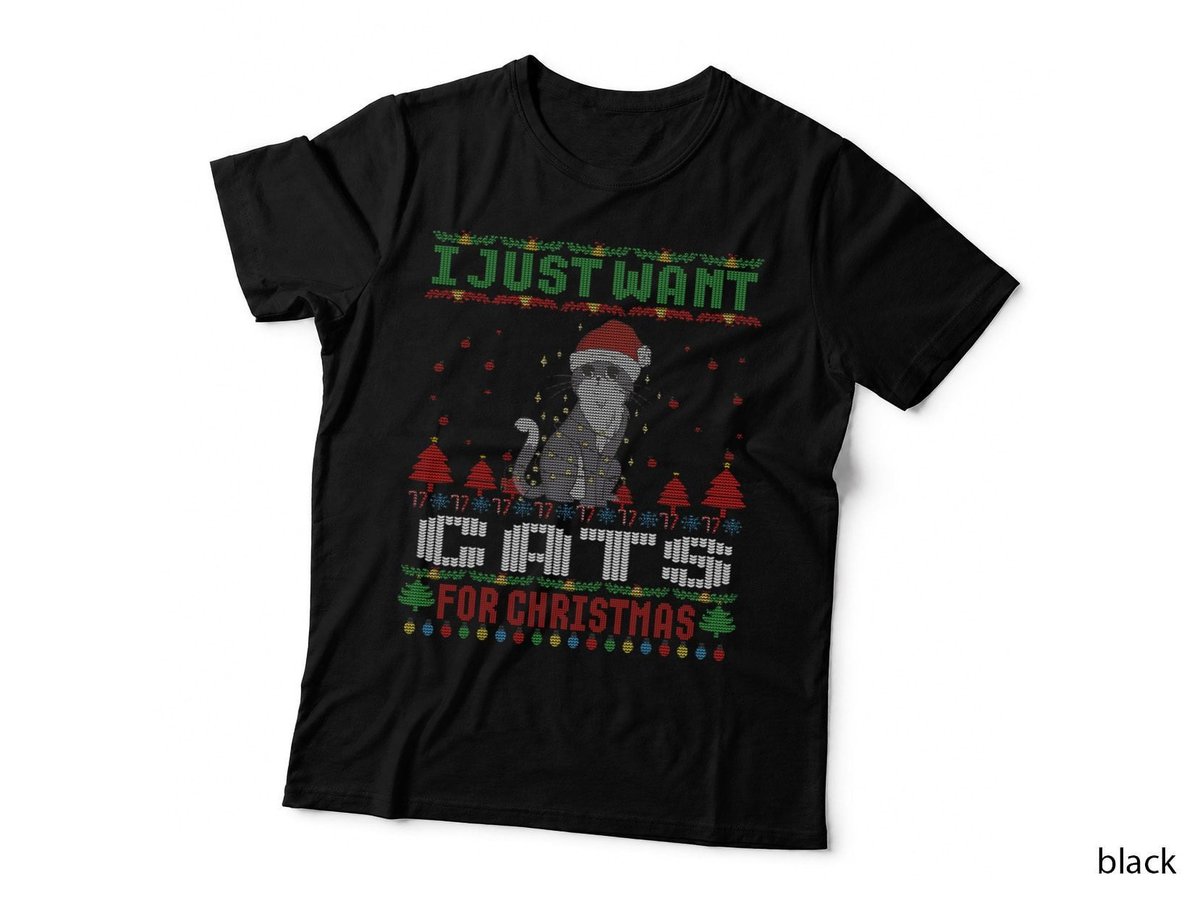 I Just Want Cats for Ugly Christmas Sweater Xmas T-Shirt