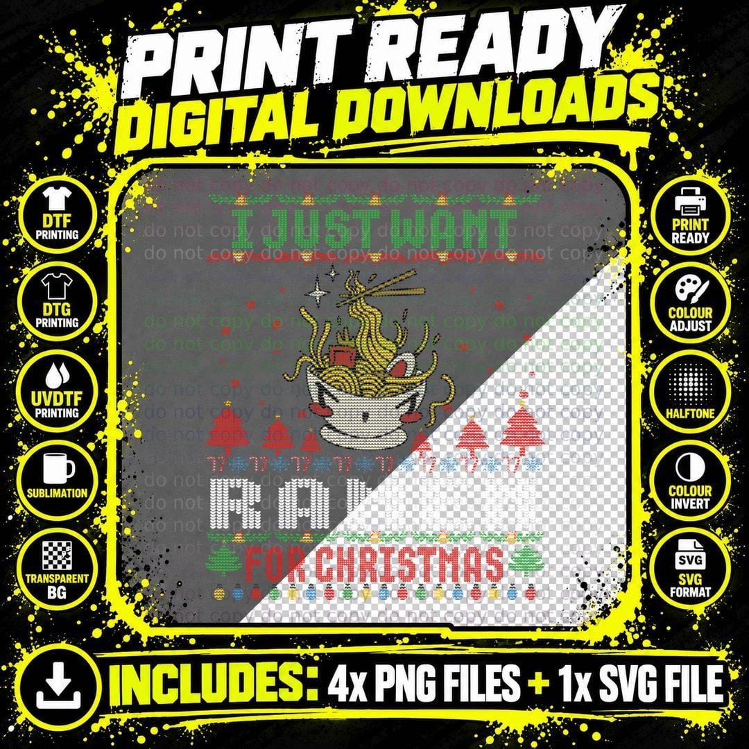 I Just Want Ramen for Ugly Christmas Sweater Xmas Png SVG Digital Bundle