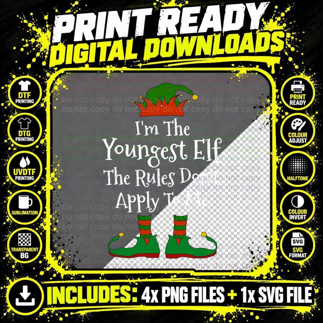 I'm the Youngest Elf Family Matching Funny Christmas Png SVG Digital Bundle
