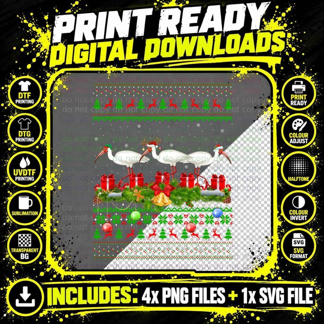 Ibis Birds Lover Xmas Lighting Santa Ugly Ibis Christmas Png SVG Digital Bundle