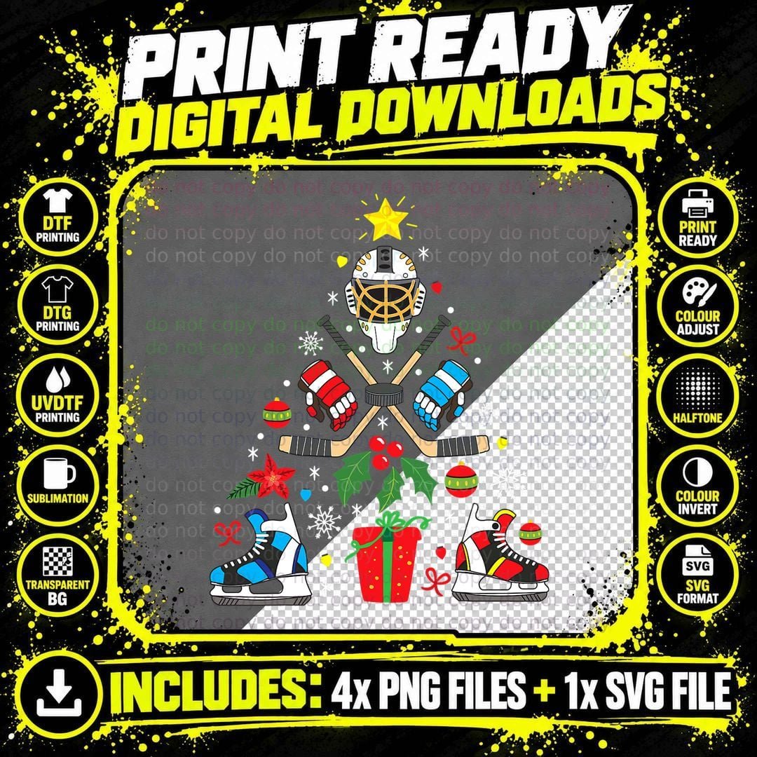 Ice Hockey Christmas Ornament Tree Funny Xmas Gift Boys Png SVG Digital Bundle