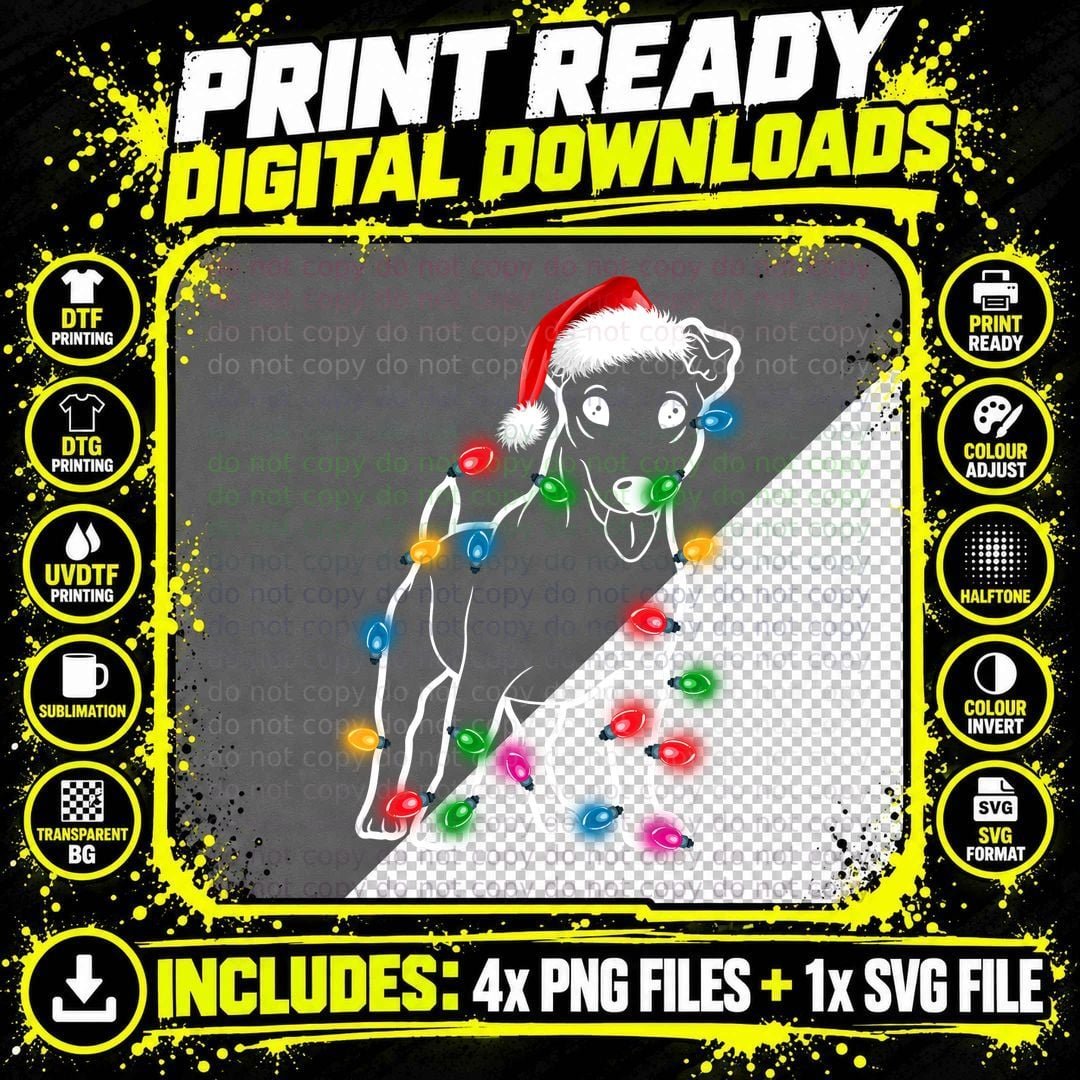 Jack Russell Terrier Christmas Lights T-Shirt Png SVG Digital Bundle