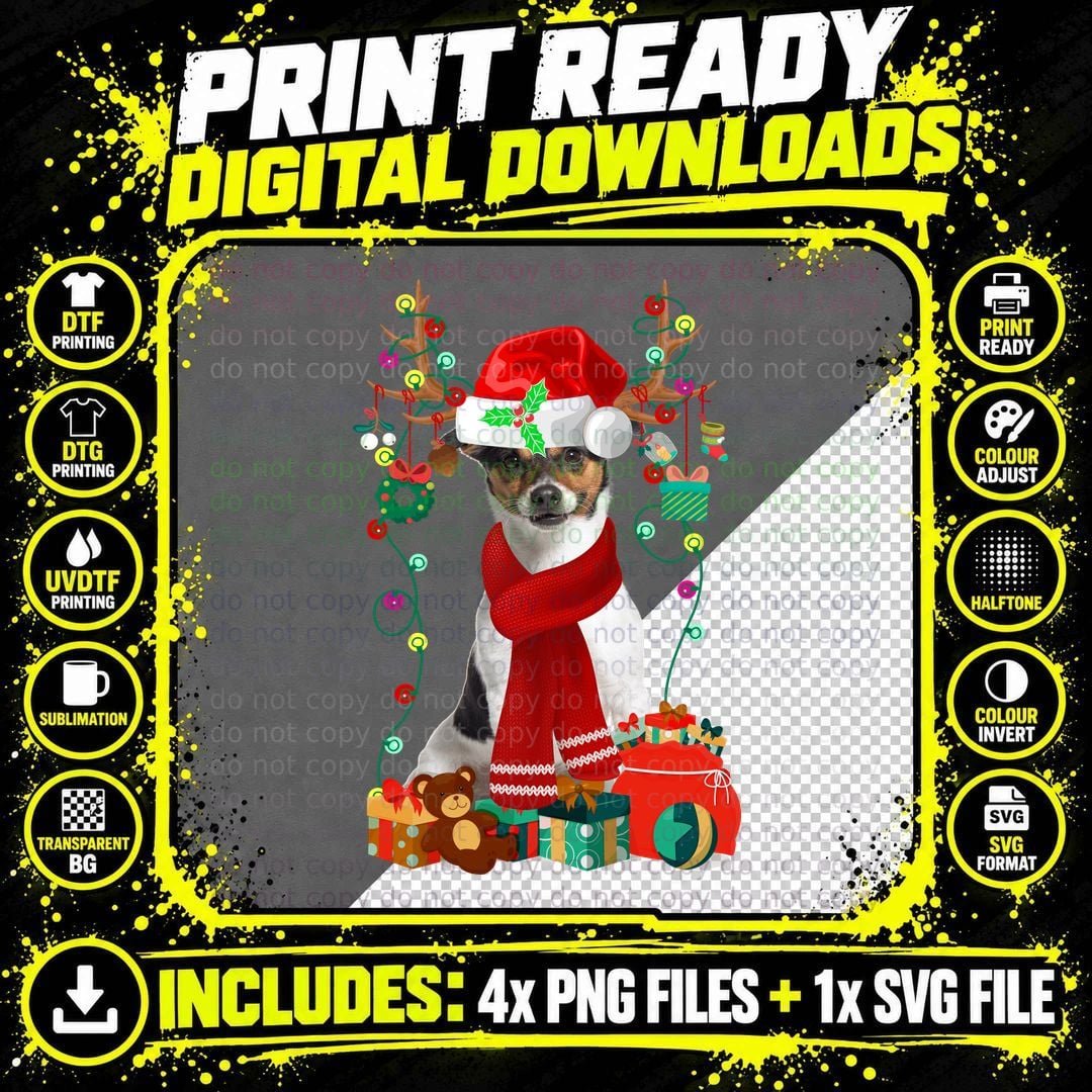 Jack Russell Terrier Christmas T-Shirt Png SVG Digital Bundle