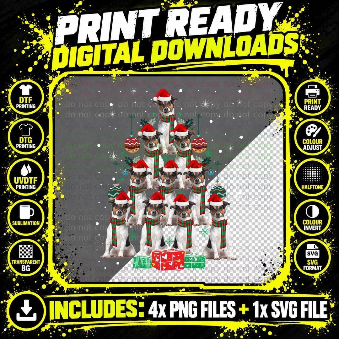 Jack Russell Terrier Christmas Tree T-Shirt Png SVG Digital Bundle