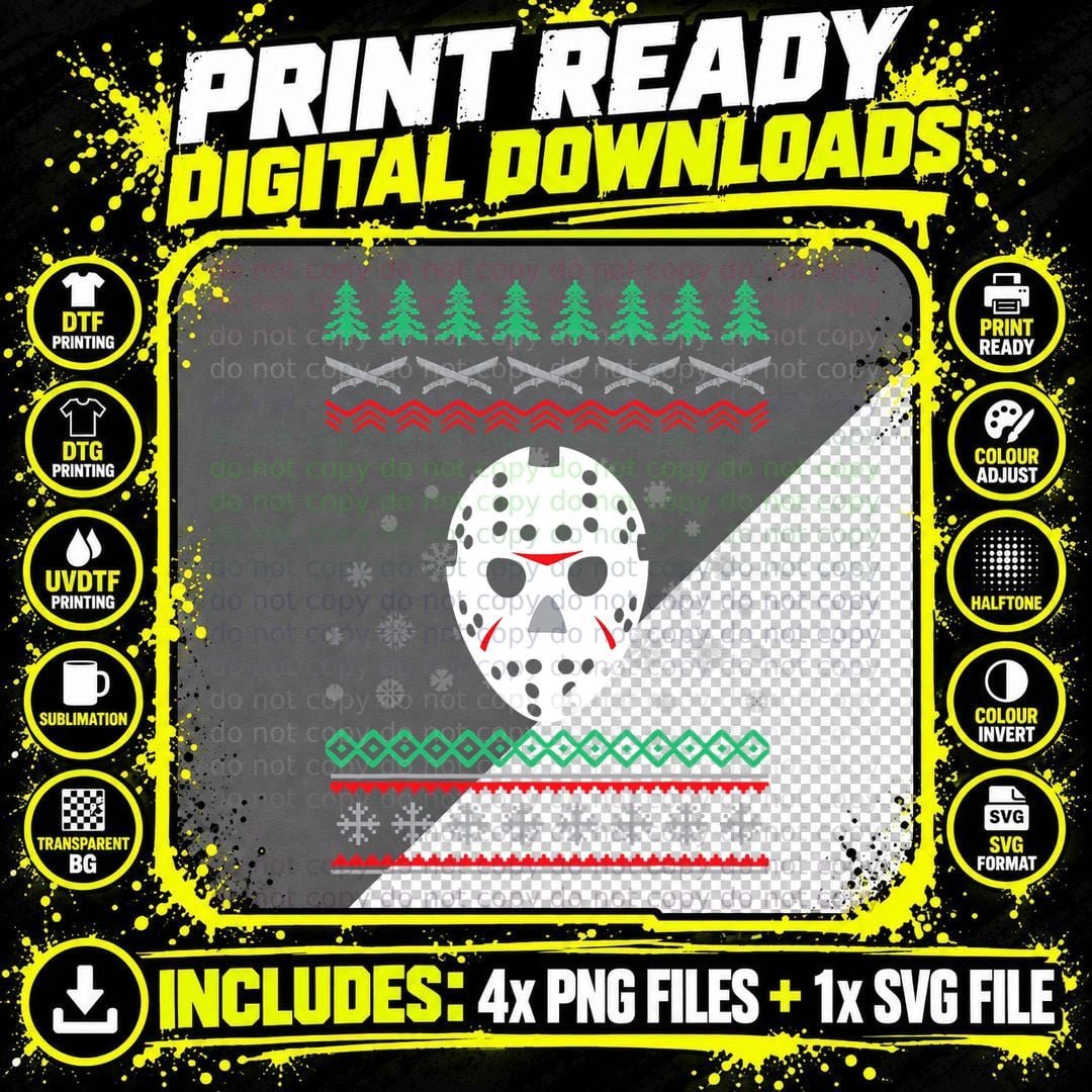Jason Hockey Mask Ugly Christmas Holiday Festive T-Shirt Png SVG Digital Bundle