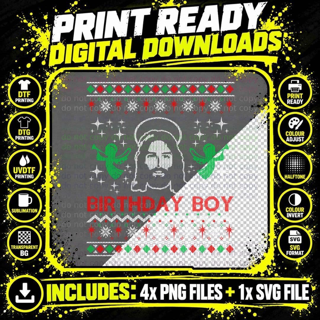 Jesus Birthday Boy Ugly Christmas Sweater Shirt Png SVG Digital Bundle