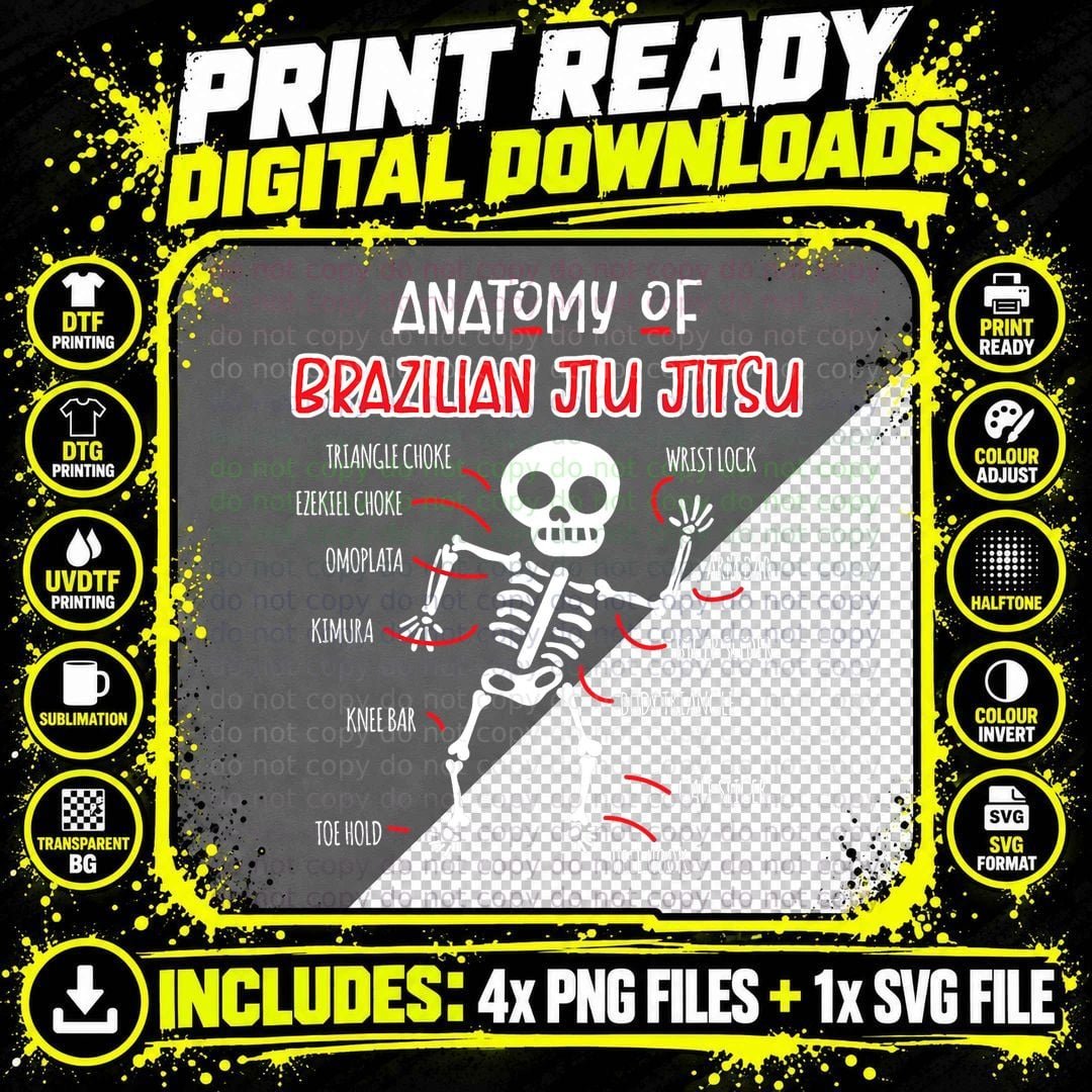Jiu Jitsu Funny BJJ Gifts, Christmas Spooky Skeleton Png SVG Digital Bundle