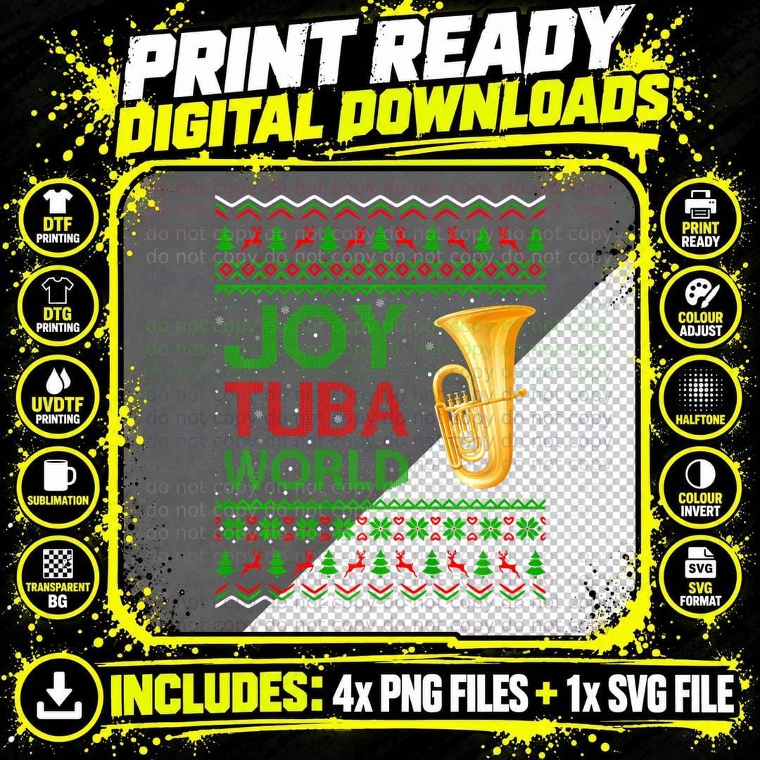 Joy Tuba World Music Lover Xmas Gift Ugly Tuba Christmas Png SVG Digital Bundle