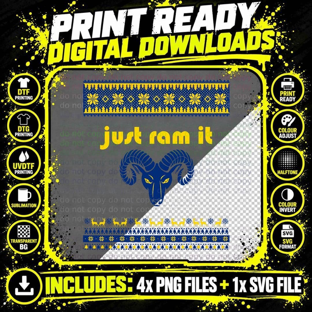 Just Ram It - Funny Rams Head Ugly Christmas Sweater Png SVG Digital Bundle