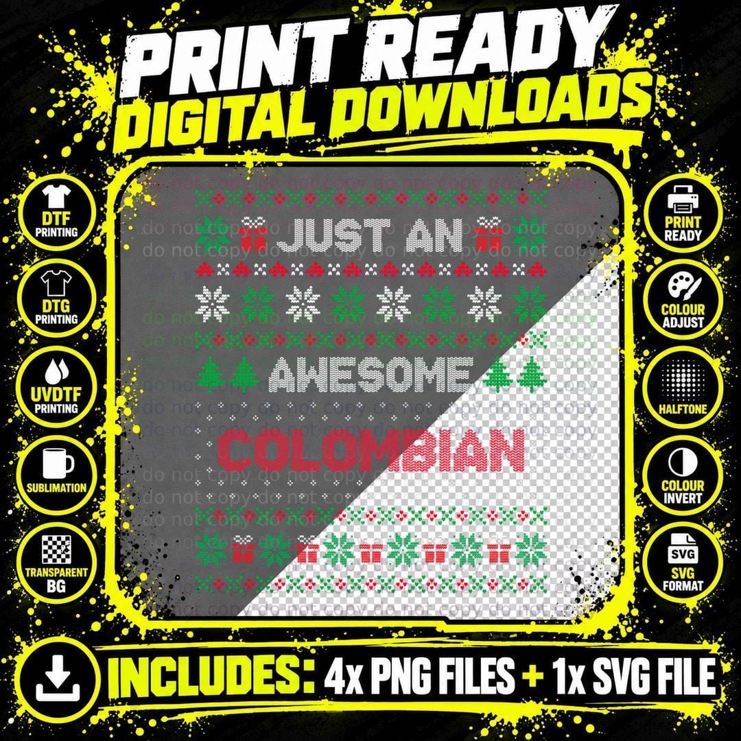 Just an Awesome Colombian Ugly Christmas Sweater Png SVG Digital Bundle