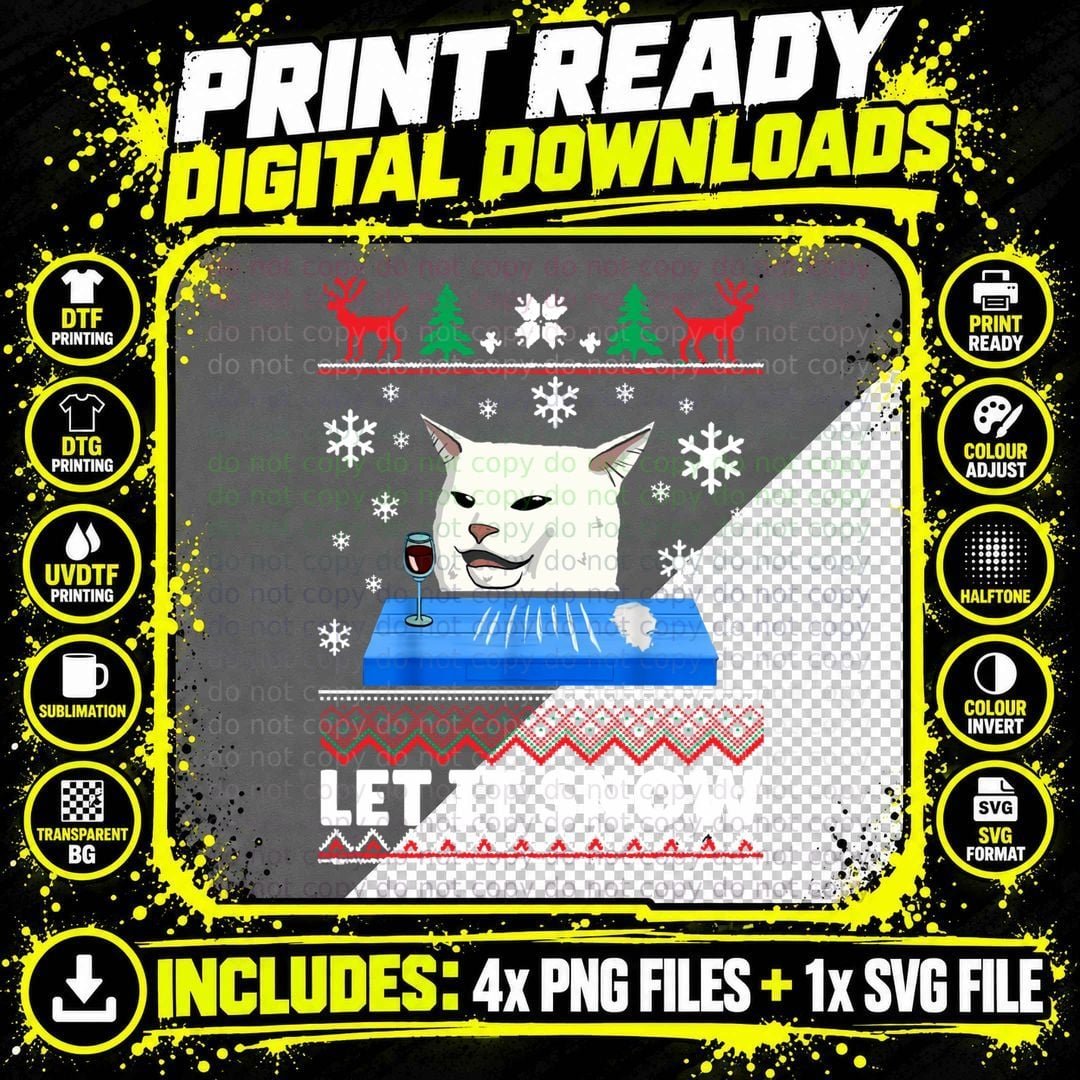 Let It Snow Cat Meme Ugly Sweater Ugly Christmas Sweater Png SVG Digital Bundle