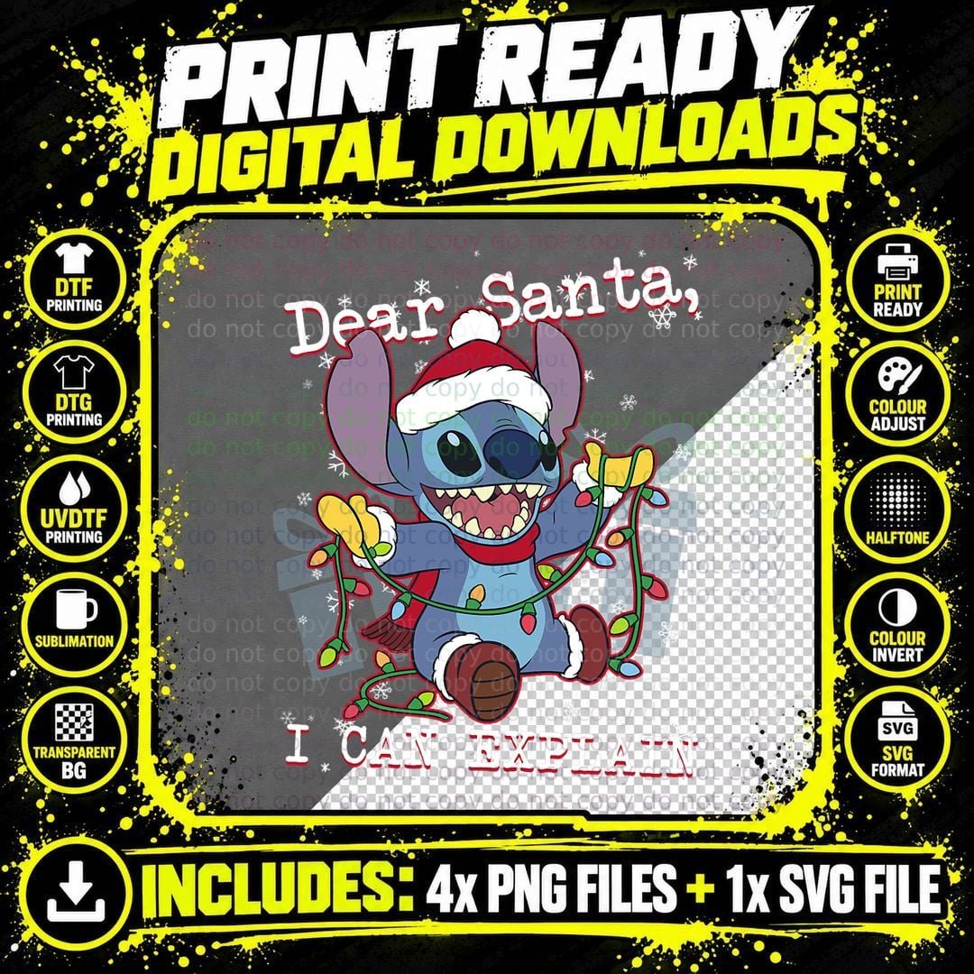 Lilo & Stitch Christmas Dear Santa, I Can Explain T-Shirt Png SVG Digital Bundle